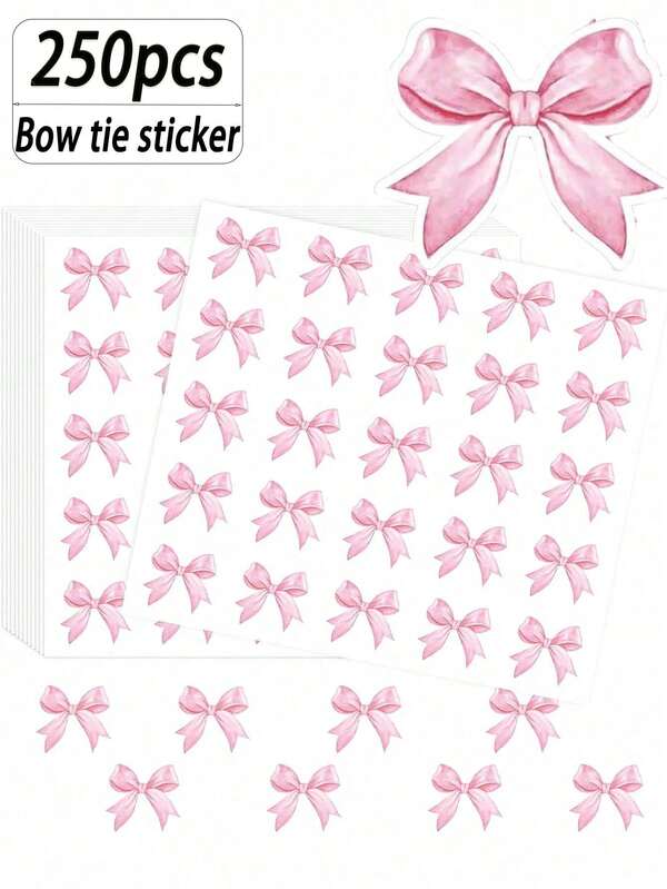 250张粉色蝴蝶结贴纸，水彩蝴蝶结贴纸，自粘蝴蝶结纸贴纸，可爱女孩贴纸，适用于卡片、信封、礼品包装、礼品、结婚贺卡以及节日DIY装饰