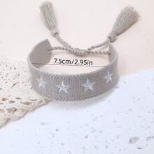 1pc Star Decor Handmade Braided Bracelet, Creative Embroidery Design, Suitable For Party, Beach, Travel, Gift For Friends, Family, Classmates - Grey - View 6