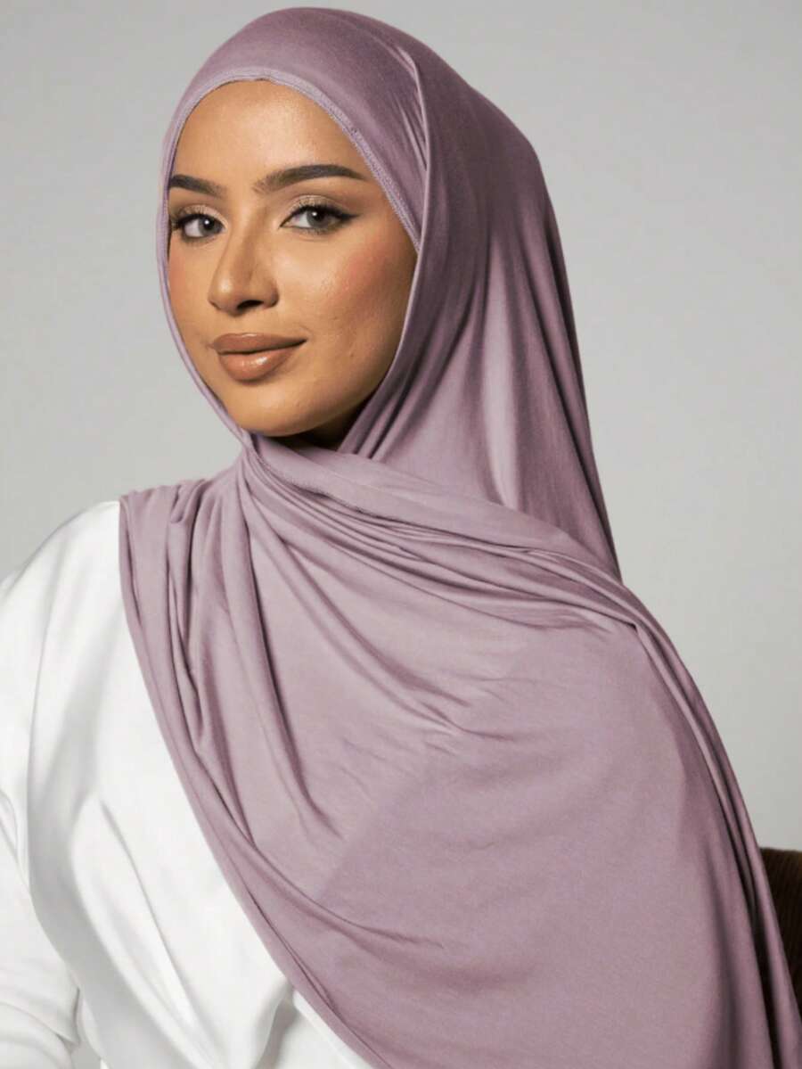 1 chiếc khăn quàng cổ mềm mại và thanh lịch màu trơn, khăn trùm đầu đa năng thoải mái bằng vải viscose dành cho nữ, thích hợp để mặc hàng ngày cho trang phục - Roland Tím - Xem 1