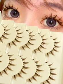 Rikuaild 5 Pairs Brown Cartoon False Eyelashes, Anime Style, Natural Soft Brown Lash Extension, Reusable Transparent Band, Natural Pointed False Eyelash Strips, Eyelashes - Bulu Mata Manga Runcing - View 1