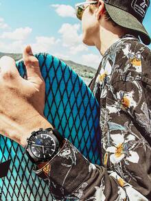 BIDEN 男士腕表，休闲运动计时表，带夜光、日期显示，男士商务石英表。防水，真皮表带 - 均碼 - 查看 7