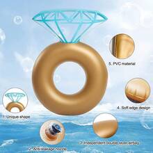 1pc Summer Inflatable Rhinestone Ring Pool Float Pink/Gold PVC Swimming Ring Water Floating Row Bed Party Supplies Beach Vacation Essentials For Pool Party Water Sports Fun Travel For Adult, Pool Inflatable, Beach Essentials, Pool Float - Multicolor - View 8