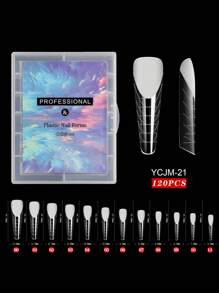 120片装假指甲尖头快速延长贴片，可重复使用，凝胶指甲模具带刻度，UV凝胶指甲油模具，雕塑全覆盖式按压式指甲，适用于女性和女孩的美甲用品工具 BL05，美甲用品，美甲工具，美甲艺术工具，返校季，指甲，按压式指甲工具