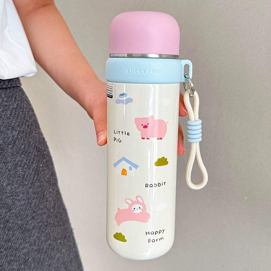 Taza térmica de doble propósito con correa, taza portátil de acero inoxidable de alta calidad para estudiantes - XDFY9526 (500ML) - Rosa - Ver 1