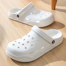 男女通用透气镂空凉鞋，一脚蹬沙滩拖鞋，夏季轻便 EVA 泡沫木屐 - 白色 - 查看 3