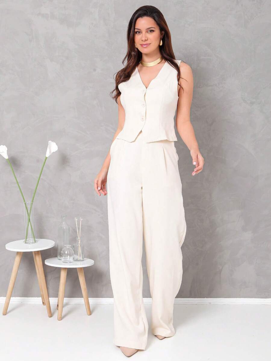 Women's Vest And Tailored Trousers Set - 米色 - 查看 1