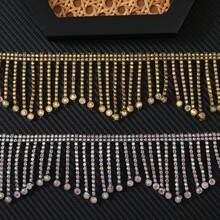 1码丝绸流苏边饰珍珠流苏串珠6厘米蕾丝串珠流苏丝带服装窗帘珍珠吊坠流苏 - 彩色 - 查看 1