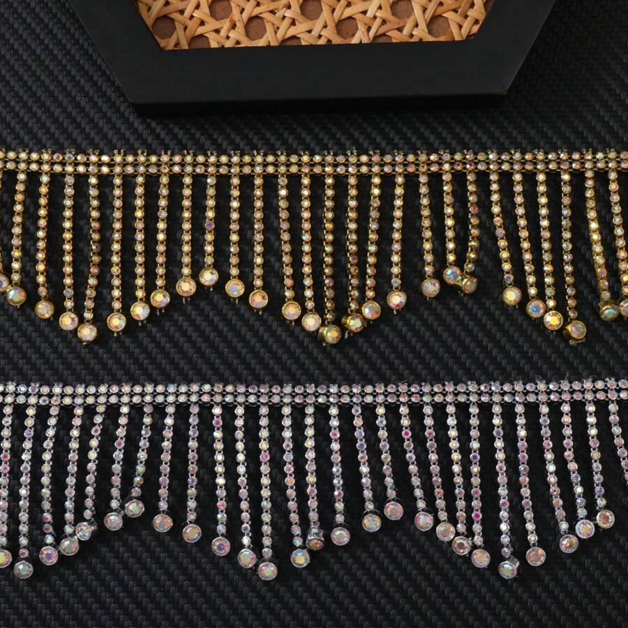 1码丝绸流苏边饰珍珠流苏串珠6厘米蕾丝串珠流苏丝带服装窗帘珍珠吊坠流苏 - 彩色 - 查看 1