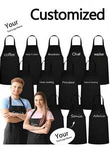 1/2pcs Customized Black Kitchen Cooking Apron, Modern Polyester Oil-Proof Apron, Black Kitchen Apron, Polyester Apron For Garden, Kitchen And Housework Perfect For Home, Restaurant, And Kitchen Cooking,Washing Gloves