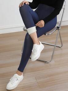 3pcs Women's Thermal Lined High Waist Tummy Control Outdoor Leggings, Solid Color Casual Thermal Pants For Winter,Fleece - Multicolor - View 4
