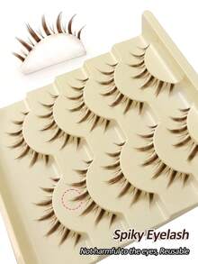 Rikuaild 5 Pairs Brown Cartoon False Eyelashes, Anime Style, Natural Soft Brown Lash Extension, Reusable Transparent Band, Natural Pointed False Eyelash Strips, Eyelashes - Bulu Mata Manga Runcing - View 5