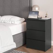 Bedside Table, Bedroom Nightstand, 3 Drawers, Wood, Suitable For Living Room And Bedroom, Modern, 45 X 38 X 66 Cm - 黑色 - 查看 6