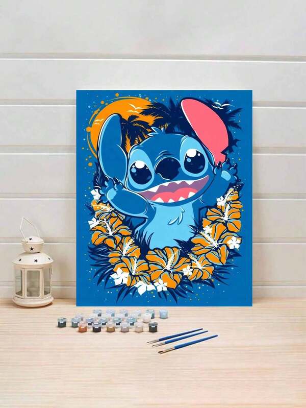 Disney 1 Set Stitch Beach Holiday Art DIY Digital Ölmalerei Set, Erwachsenen Basteln, Ungerahmte Ölmalerei Set für Schlafzimmer Dekoration und Wanddekoration, einfache und spaßige Malerei Methode, keine Malgrundierung erforderlich, erfülle deinen Maler Traum, tauche ein in die bunte Welt, jeder Pinselstrich ist Selbstausdruck, füge Romantik zum Leben hinzu, perfektes Geschenk für Familie und Freunde, Halloween Weihnachten Feiertags Geschenk, 40*50CM