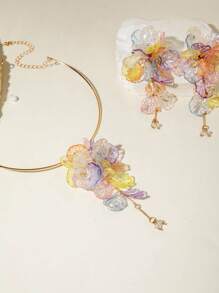 1pc Choker + 1 Pair Earrings Bohemian Ocean Style Shell Flower 3D Floral Choker + Earrings Jewelry Set, Suitable For Beach, Party, Gathering