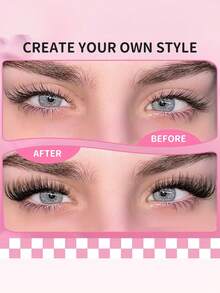 MEM 640/580/480片装假睫毛，30D+40D+50D+60D D型卷翘睫毛，长度10-16毫米，DIY假睫毛，自然妆效，蓬松纤长，超柔软轻盈，可重复使用单根睫毛，睫毛嫁接套装，适合旅行、日常佩戴（新手友好）、婚礼、约会、派对、节日，也是圣诞节/万圣节/送礼佳品。 - 黑色 - 查看 11