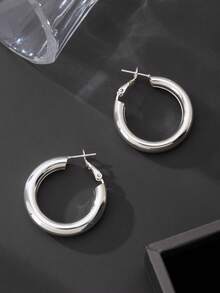 1 Pair Women's Elegant Minimalist Silver Geometric Circle Open Hoop Earrings - Silver - View 2