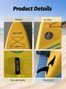 1 Set gelbes aufblasbares Stehpaddelbrett, inklusive Pumpe, abnehmbares Paddel, Knöchelriemen, Rucksack, abnehmbare Flosse und Reparaturset, Strandutensilien, Strandaccessoires, Poolschwimmhilfe