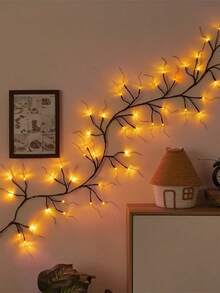 1PC 48 LED Artificial Willow Elm Tree Light, 1.7m Size, USB Powered. These Decorative Fairy String Lights Are Designed For Outdoor Use, Perfect For Gardens, Patios, Yards And Christmas Parties, Wall Bedroom Home Fireplace Indoor Decor, USB Powered Halloween Hanging Lights. Batteries For Branch Lights Are Not Included. - Brown - View 9