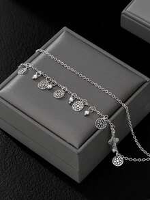 1pc Fashionable Double-Layer Gold Chain Anklet, Summer Essential - Yellow Gold - View 7