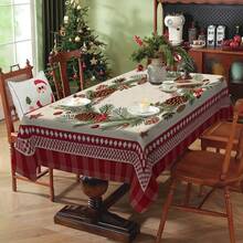 1pc Rectangular Tablecloth, Classic Red & Green Christmas Theme With Pine Branch & Berry Print, Suitable For Daily Family Gatherings, Living Room & Dining Room, Christmas Events, Durable Polyester Tablecloth, Stain Resistant