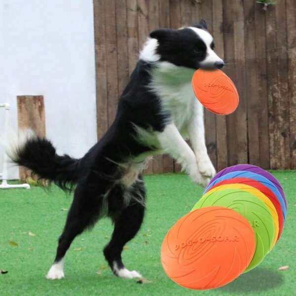 1pc, Dog Durable Rubber Disc, Tossing Toy, Interactive Training, Outdoor Fun, Multiple Colors, Bite Resistant, Suitable For All Dog Breeds