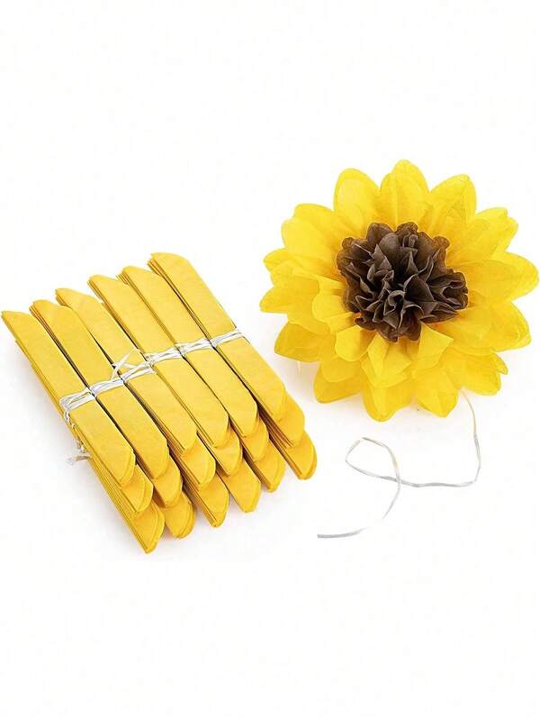 6pcs Sunflower Tissue Paper Pom Poms Decor Yellow Flowers Wall Hanging Party Decorations Birthday Bridal Shower Wedding Decor,