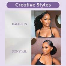 Kinky Curly Half Wig Human Hair 200 Density 3 In 1 Seamless Flip Over Half Wigs Human Hair Glueless Wear And Go Beginner Friendly Kinky Curly Wig Human Hair Drawstring Headband Wig For Women 20 Inch - Natural Black - 查看 4