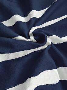 春秋新款复古条纹撞色长袖Polo领针织衫，女士宽松半开襟复古风套头衫，新年 - 飛雪白拼淺上青 - 查看 4