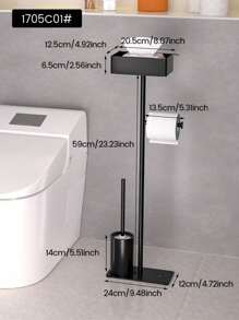 1 Pieza Soporte para pañuelos independiente con cepillo de baño y caja de almacenamiento de toallitas húmedas, Soporte para cepillo de baño, Soporte vertical para rollo de papel higiénico, Dispensador de papel higiénico sin taladro, Organizador de baño ahorra espacio, Estante moderno para papel higiénico