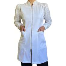 Jaleco Feminino Acinturado Manga Bufante Suzy Gabardine Premium - Branco - Visão 3