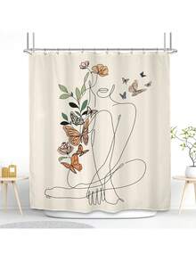 Abstract Shower Curtain With Hooks, 66x72 Inch, Waterproof Modern Minimalist Line Art Ladies Aesthetic Creative Bath Curtain