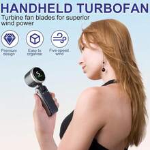 SULVGO 三合一便携式手持/涡轮风扇，5档风速强劲制冷，内置2*1800mAh电池和数字显示屏，可折叠USB/Type-C充电迷你风扇，适用于露营、旅行、室内和户外使用 - 彩色 - 查看 4
