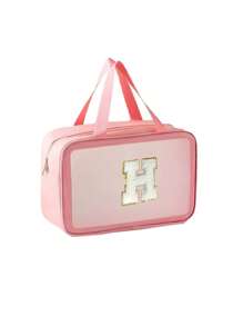 Transparent PVC Toiletry Bag Letters Makeup Bag Waterproof Travel Toiletry Bag Letter Zipper Waterproof Makeup Storage Bag Cosmetic Organizer Bag Organizing & Storage Portable Cosmetic Travel Bag Latter Print Travel Essentials For Holiday Vacation Bag For School Cruise Essentials Toiletry Bag For Women Wash Bag For Travel For Bathroom Large Capacity For Men For Women