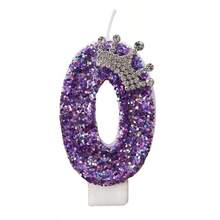 1pc Sparkling Birthday Number Candle, 3D Design Cake Birthday Party Wedding Anniversary Celebration Supplies, Purple Crown Theme Birthday Decoration, Happy Birthday Party Supplies, Number 0 1 2 3 4 5 6 7 8 9