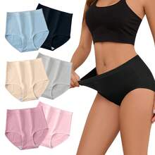 6 pcs  Calzones de Cintura Alta Mujer Algodon Elásticas Pantaletas Bragas Calzoncillos De Algodón De  Para Mujer, Pantaletas Confort De Sin Costura, Bragas De Cintura Alta, Transpirable Bragas de mujer Con Tensa El Abdomen Y Levanta Los Glúteos - Multicolor - Ver 2
