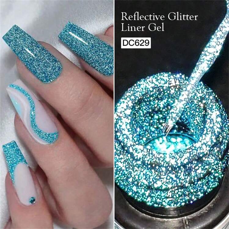 Mtssii 8 PIEZAS Juego de esmalte de uñas en gel con línea reflectante de color dorado champán, brillo, en colores rosa, plateado, negro y rojo. Esmalte semipermanente brillante y chispeante para diseño de uñas francesas, estilo graffiti y rayas. Kit de suministros para manicura DIY con efecto de remojo. - Multicolor - Añade 9