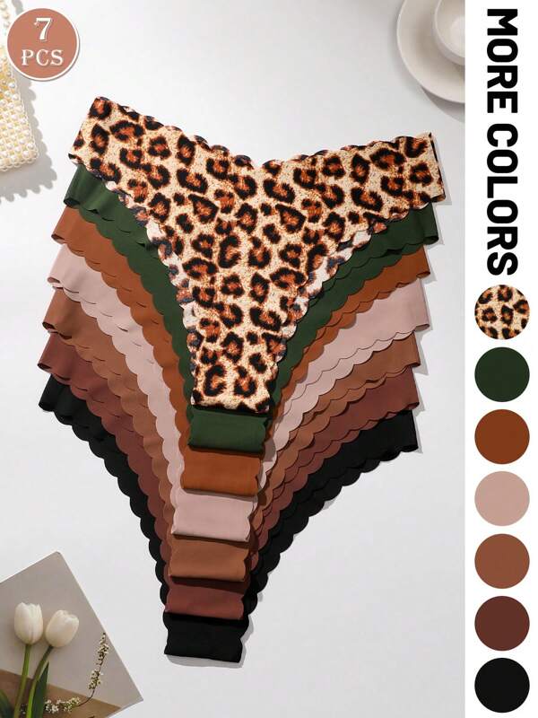 7 stuks/pak dames naadloze stringslips met luipaardprint, geschikt voor dagelijks gebruik, sport en yoga