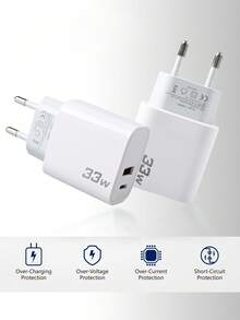 33W 欧盟插头 PD 充电器，欧盟标准 33W 快速充电器插头，快速充电 PD3.0 GaN 壁式充电器适配器，33W 电源适配器兼容 Apple/Android 手机、相机、MP3 和其他设备，适用于旅行、办公室、宿舍和家庭多端口 Nan 高输出功率 - 查看 3