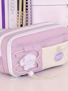 1 件可爱牛津布铅笔盒，多功能大容量，弹性可调，可存放笔、尺子，适合男孩和女孩，美观的学生文具盒，送给朋友的完美礼物，文具收纳盒