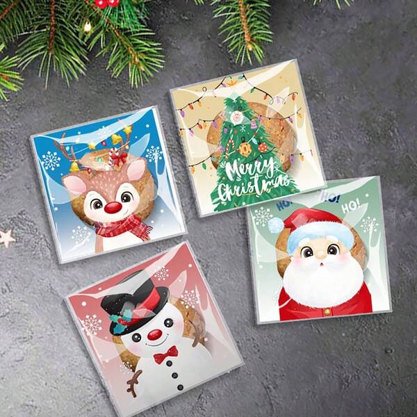 35pcs Christmas Glass Paper Bags, Self-Adhesive Cookie Bags, Christmas Candy Bags, Sealable Transparent Snack Bags, Gift Glass Paper Bags, Plastic Gift Bags, Suitable For Christmas Party DIY (Random Style)