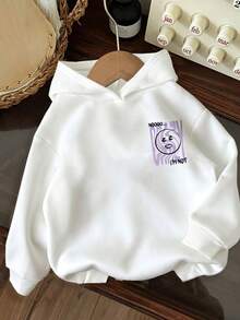 Herbstliches Pullover-Oberteil mit Rundhalsausschnitt und langen Ärmeln für Jungen/Mädchen, verzerrter Buchstabenhintergrund, niedlicher Ausdrucksmusterdruck, lässiges, vielseitiges Langarm-Pullover-Oberteil für Zuhause/zurück zur Schulzeit