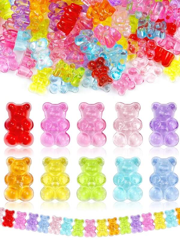 Contas de Urso Acrílicas de Cores Mistas, Contas de Urso Gummy Fofas, Encantos Transparentes de Urso Pequeno e Claro para Fazer Pulseiras, Colares, Brincos, Joias e Artesanato DIY