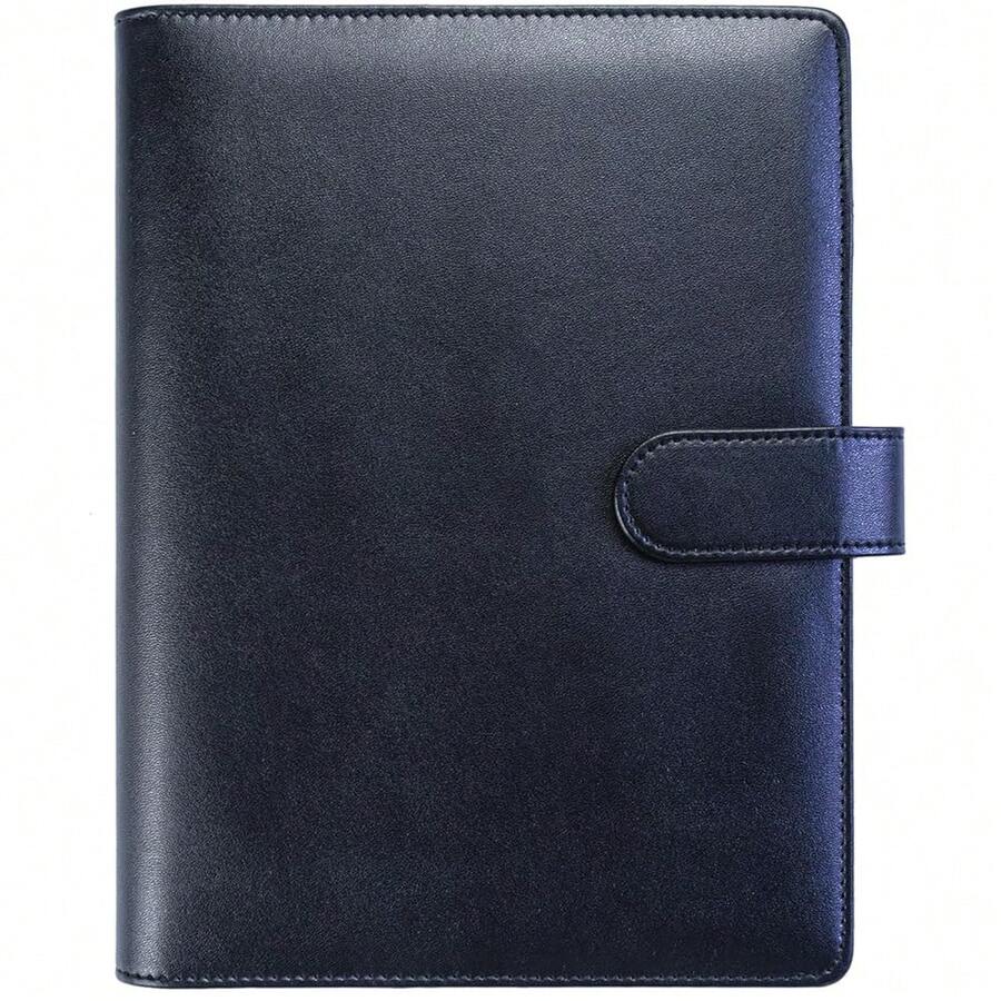 A5 PU Leather Binder Cover With Magnetic Buckle Closure, 6 Ring Personal Notebook For Organizing Planner Refill Pages, Photo Card Sleeves, Multi-Functional Card Collector-826103 - Black - View 1