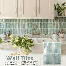 1/10/30/50 miếng dán gạch 2D, miếng dán gạch màu xanh lá cây có thể bóc ra và dính, miếng dán gạch chống thấm nước và chống bắn nước cho nhà bếp, miếng dán tường phòng tắm. - Màu xanh Bạc hà - Xem 1