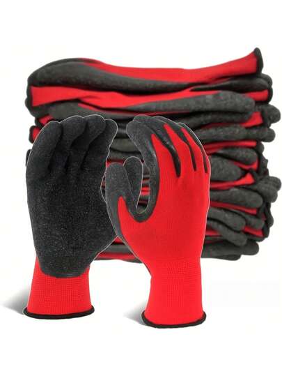 24 Adet Evrensel Naylon İş Eldiveni, Nefes Alabilen Lateks Kaplama, Hem Erkekler Hem Kadınlar İçin Uygun, İnşaat, Depolama, Bahçıvanlık ve Peyzaj Güzelleştirme İçin İdeal. Kalın ve Aşınmaya Dayanıklı Kırmızı Gri Dış Mekan İş Eldivenleri