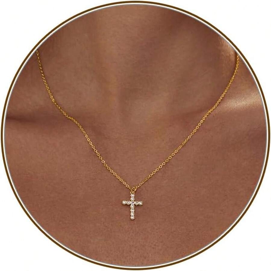 Cross Necklace For Women, Dainty 18K Gold Plated/Sterling Silver Small Cross Pendant Necklace Simple Gold Cross Necklaces For Women  Faith Jewelry Gift2025 - CZ Cross-Gold - Xem 1
