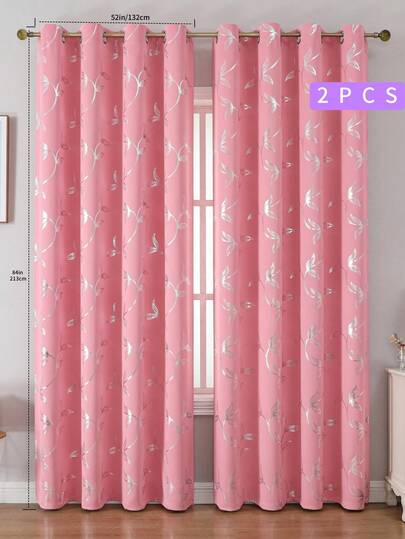2pcs Pink Floral Blackout Thermal Curtain Panels, Modern Floral 3D Print Design, Suitable For Living Room, Bedroom, Princess Room, Dining Room, Home Decor, Christmas, Halloween