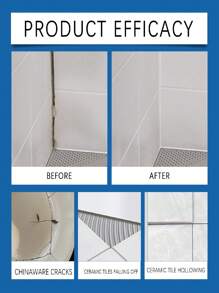 瓷砖修补膏 - 大理石地砖家具裂缝填充胶粘膏。易于修复，无需更换。适用于损坏、破裂、孔洞、碎裂的瓷砖、水箱盖、洗脸盆、马桶。防水、防黄变、附着力强、健康环保。