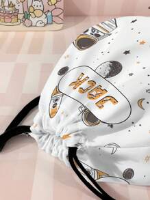 1 szt. spersonalizowany plecak ze ściągaczem z motywem astronauty z kreskówek, można dostosować do własnego, unikalnego projektu, odpowiedni dla dzieci i nastolatków, nadrukuj własne imię lub imiona siostry i kolegów z klasy jako prezent