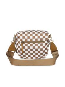 Classic Checkered Design Crossbody Bag–Matches Diverse Styles For Outings, Commutes & Leisure Time  Ample Space For Daily Errands, Casual Outings & Travel Adventures - Kẻ caro nâu - Xem 6